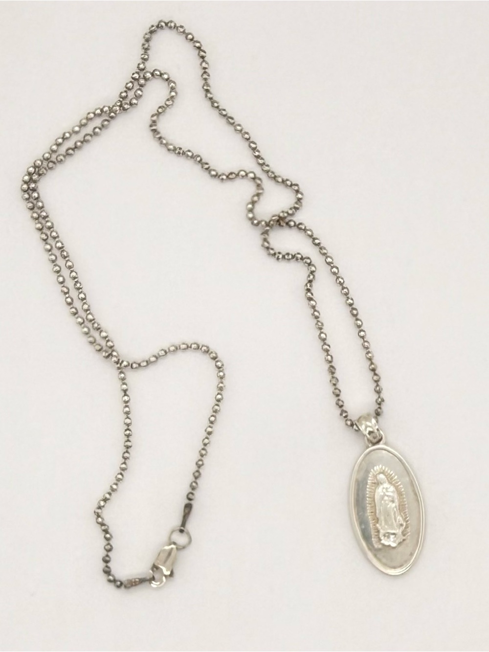 9.25 Sterling Silver Our Lady of Guadalupe Oval Religious Medal Pendant Necklace